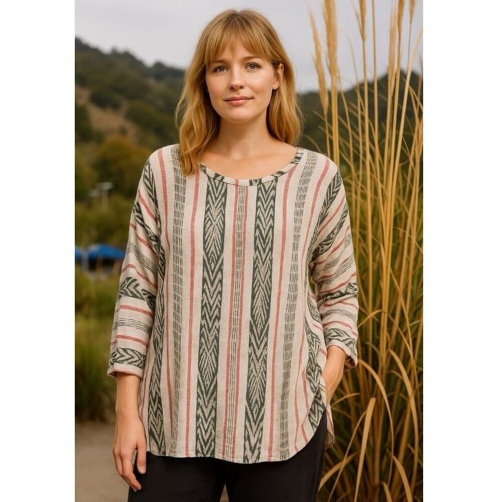 CP Shades Linen Aztec Stripe Top Size Small